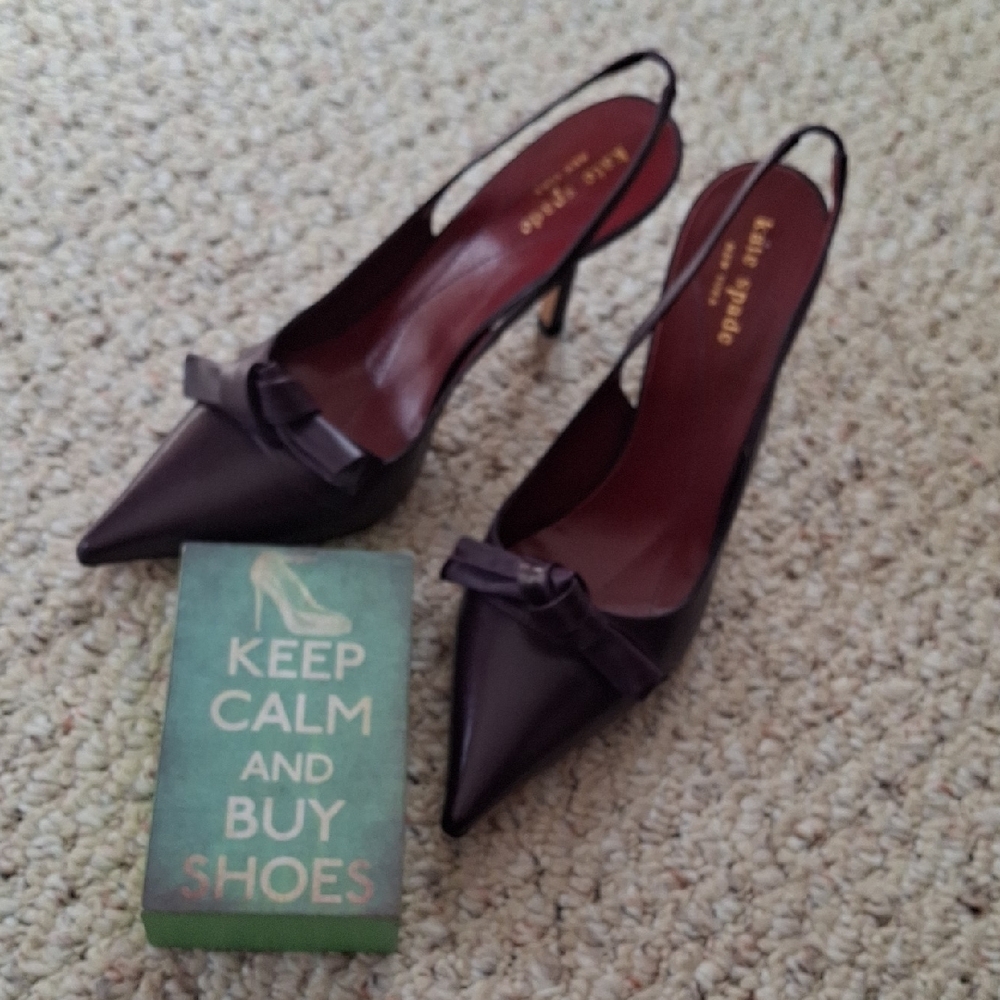 New Never Worn Kate Spade Dark Purple Leather Italian Slingback Sz 7.5 Stilettos